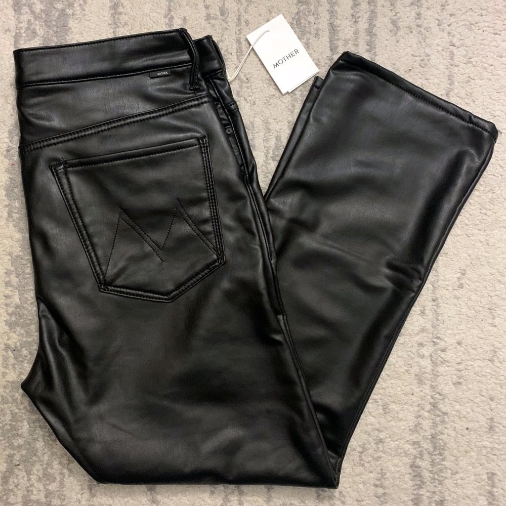 NWT MOTHER The Insider Ankle Faux Show Vegan Black Jeans 34